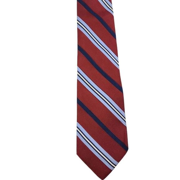 Tommy Hilfiger Silk Maroon Red White & Blue with Solid Blue Contrast Tail Tie - Picture 3 of 7